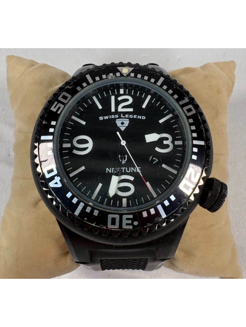 Swiss Legend Neptune Diver Watch Black Stainless Steel Quartz 52mm Used Ticks